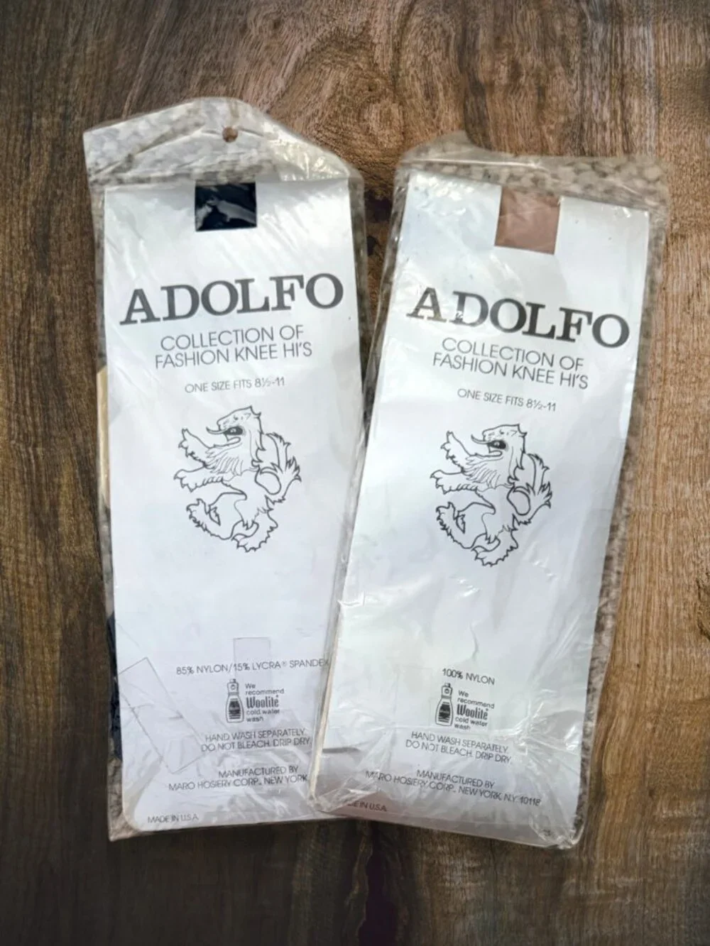 Vintage Adolfo Knee High Hosiery Lot 2 NOS Beige Navy Sandalfoot USA Lycra